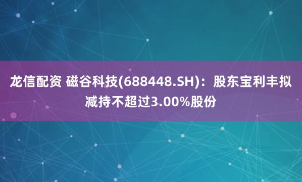 龙信配资 磁谷科技(688448.SH)：股东宝利丰拟减持不超过3.00%股份