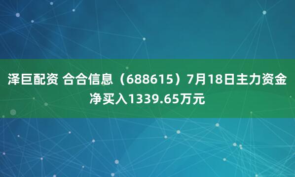 泽巨配资 合合信息（688615）7月18日主力资金净买入1339.65万元