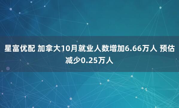 星富优配 加拿大10月就业人数增加6.66万人 预估减少0.25万人